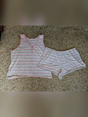Charter Club Pink & White Striped Tank and Short Pajama Set | XXL 100% Cotton